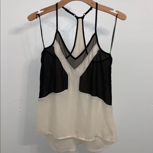 Arden B XS cream sheer tank w/black mesh detail